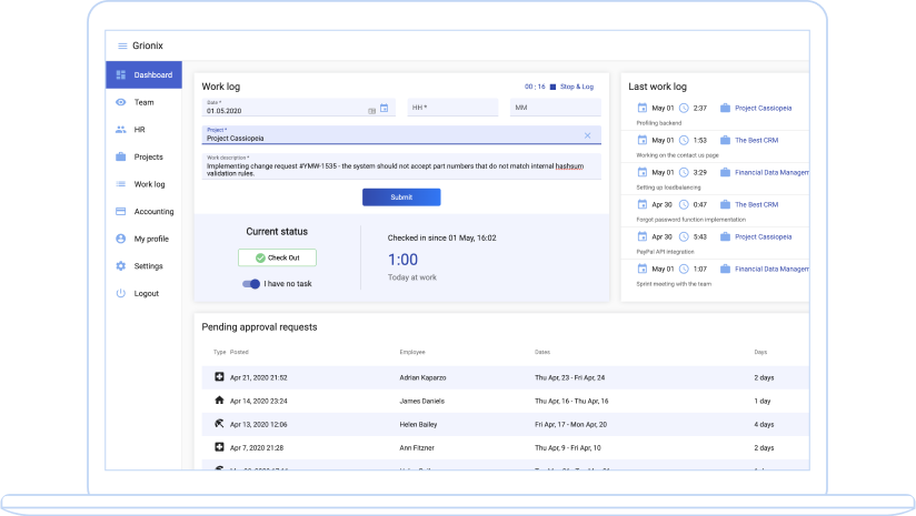 Grionix helps to manage your staff easily